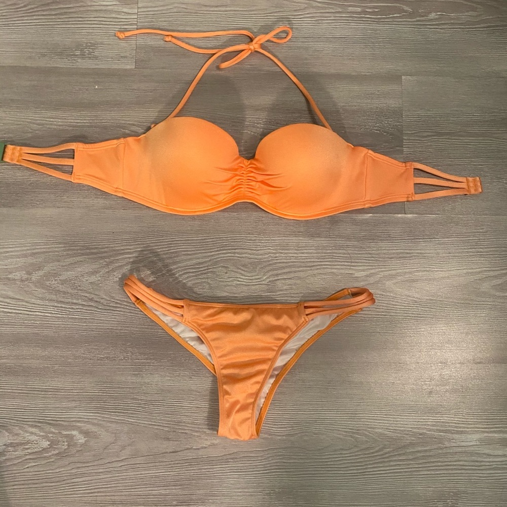 Rare Victoria’s Secret orange flirt bandeau/ruched Itsy bikini 34c/XS